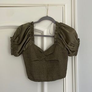Blush Boutique Olive Green Ruffle Top Size M